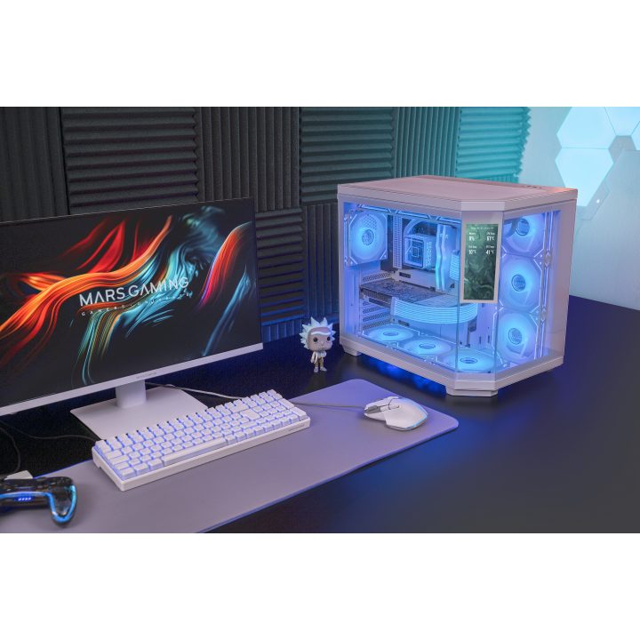 Mars Gaming MC3TCORELCDW White Midi Tower PC Case