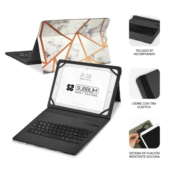Subblim Keyboard Case Keytab Pro BT Trendy White Marble…