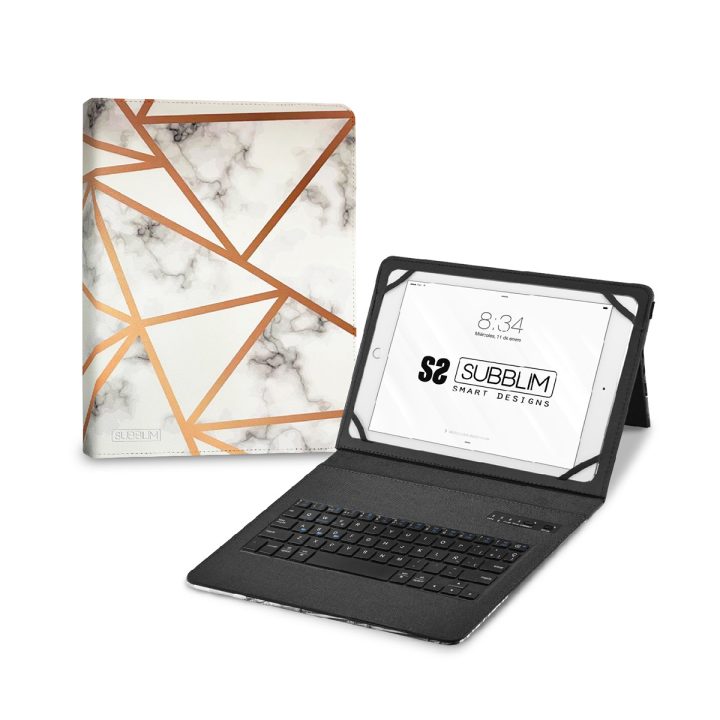 Subblim Keyboard Case Keytab Pro BT Trendy White Marble…