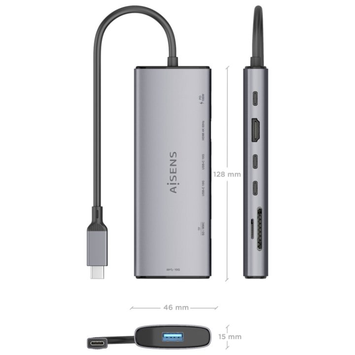 AISENS USB-C Dock 7 em 1, USB-C para 1xHDMI, 1xUSB-A 10G, 2xUSB-C…