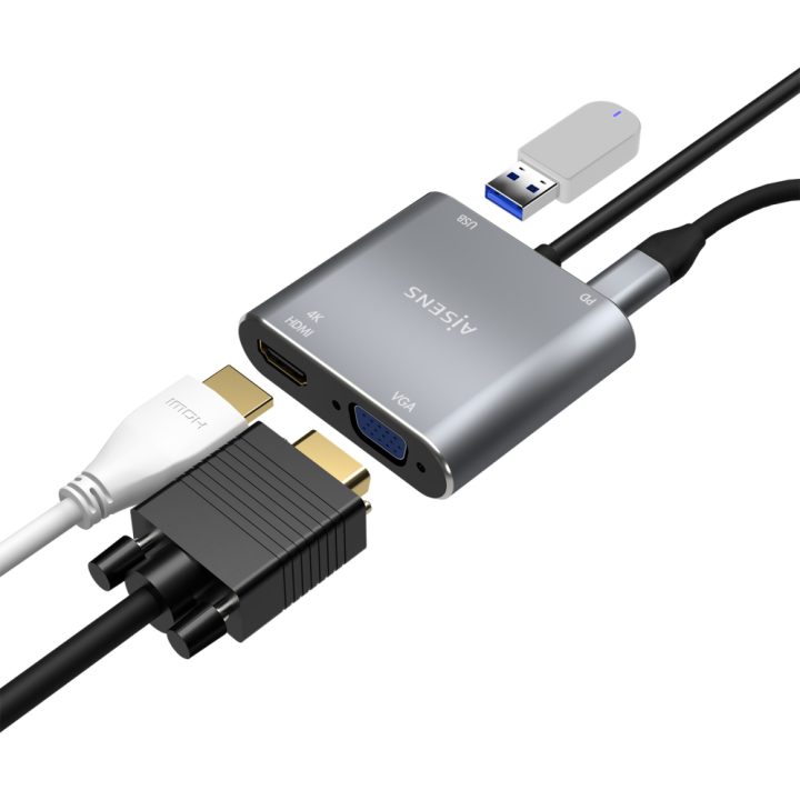 AISENS Conversor USB-C para VGA/HDMI 4K/USB3.0/USB-C PD…