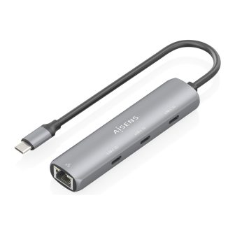 AISENS USB-C to Ethernet Gigabit Dock + 3xUSB-C Hub, Gray, 15cm