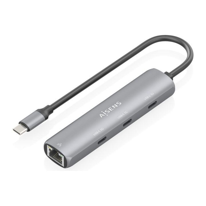 AISENS Dock USB-C para Ethernet Gigabit + Hub 3xUSB-C, Cinzento, 15cm