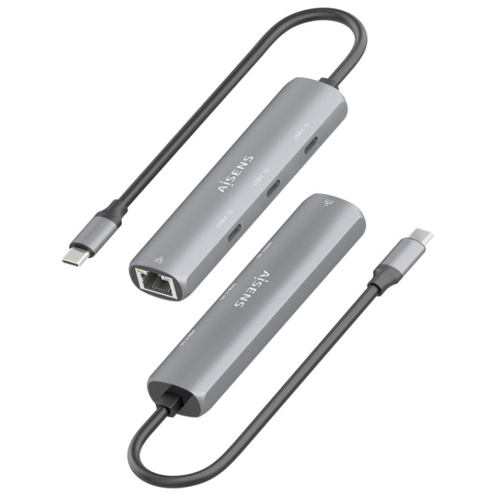 AISENS Dock USB-C A Ethernet Gigabit + Hub 3xUSB-C, Gris, 15cm