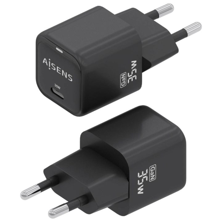 AISENS GaN Charger 35W, 1xUSB-C PD3.0 QC4.0, Black