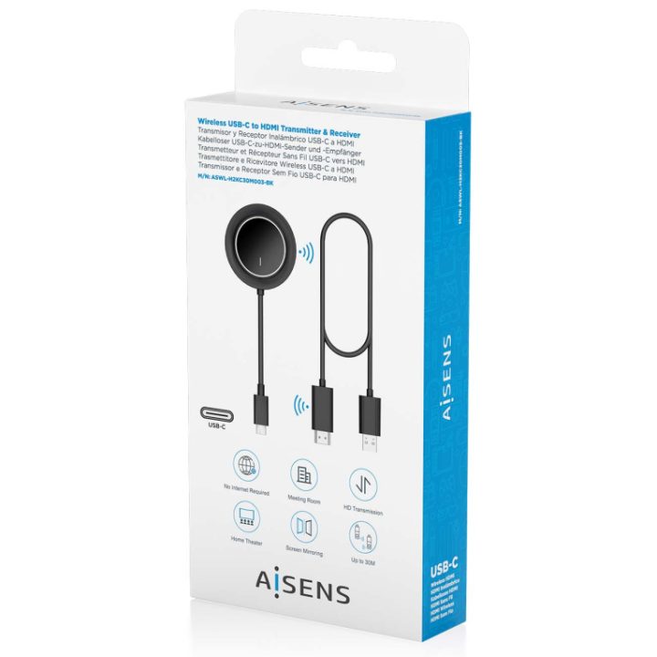 AISENS USB-C A HDMI Inalambrico 1080P 30m, Negro