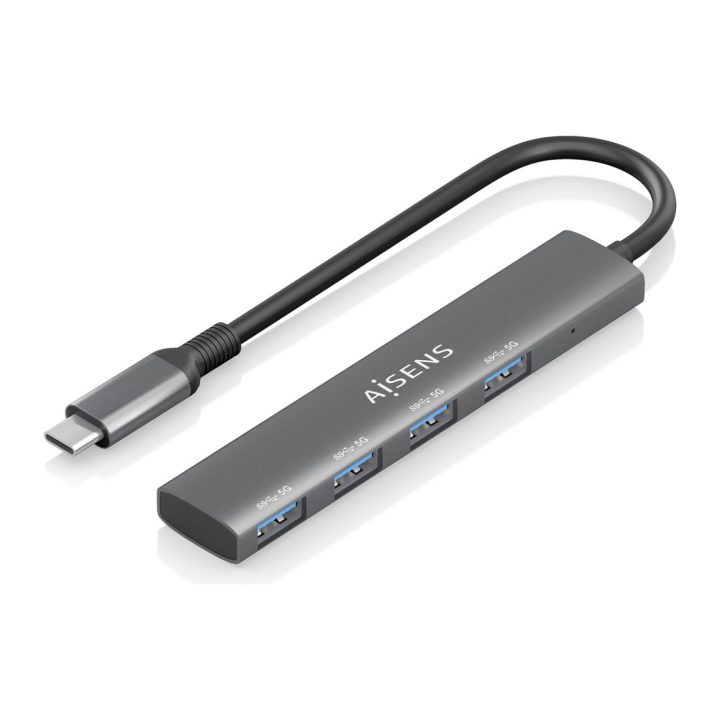 AISENS USB 3.1 USB-C Hub, USB-C/M-4x Type A/H, Gray, 15cm