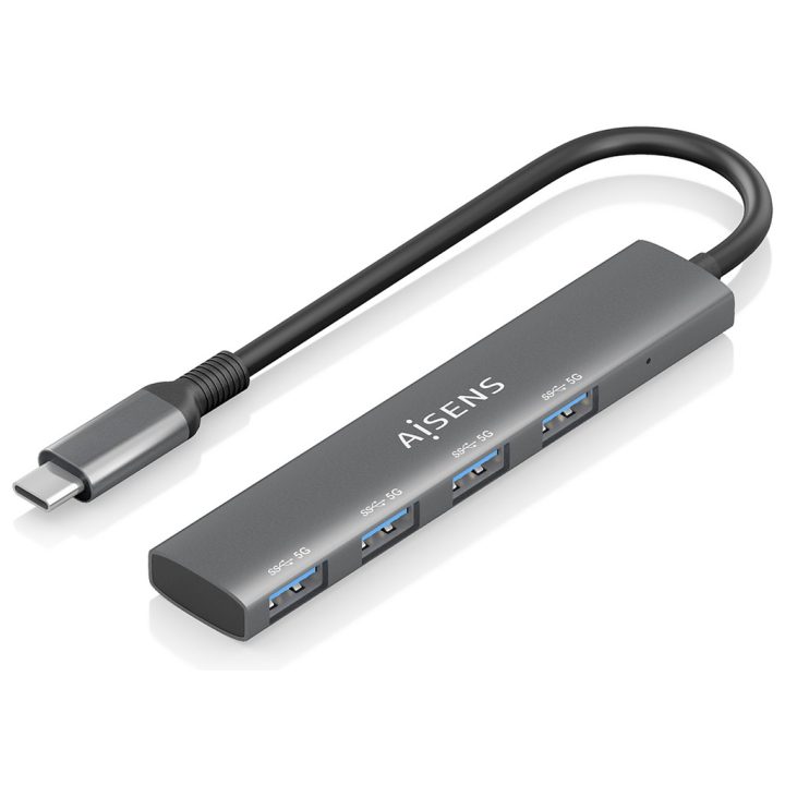 AISENS Hub USB 3.1 USB-C, USB-C/M-4x Tipo A/H, Cinzento, 15cm