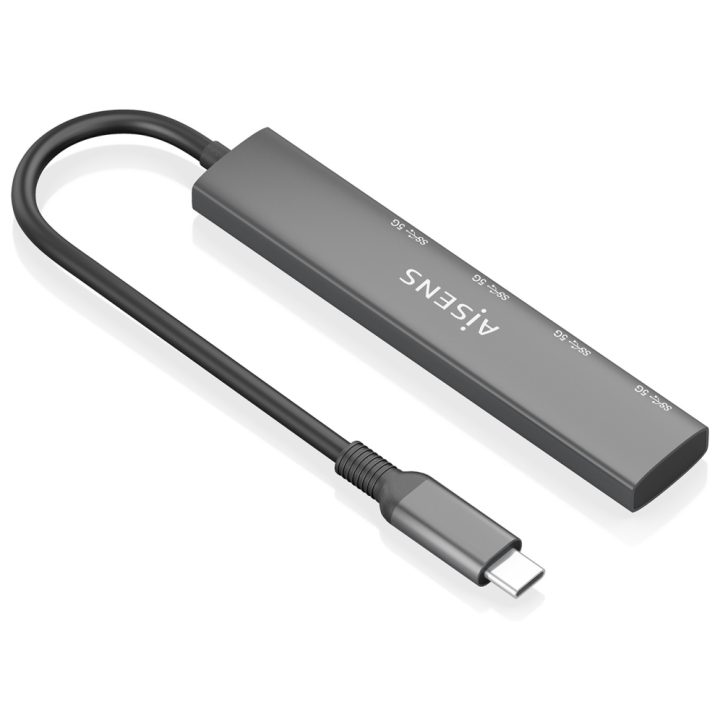 AISENS USB 3.1 USB-C Hub, USB-C/M-4x Type A/H, Gray, 15cm