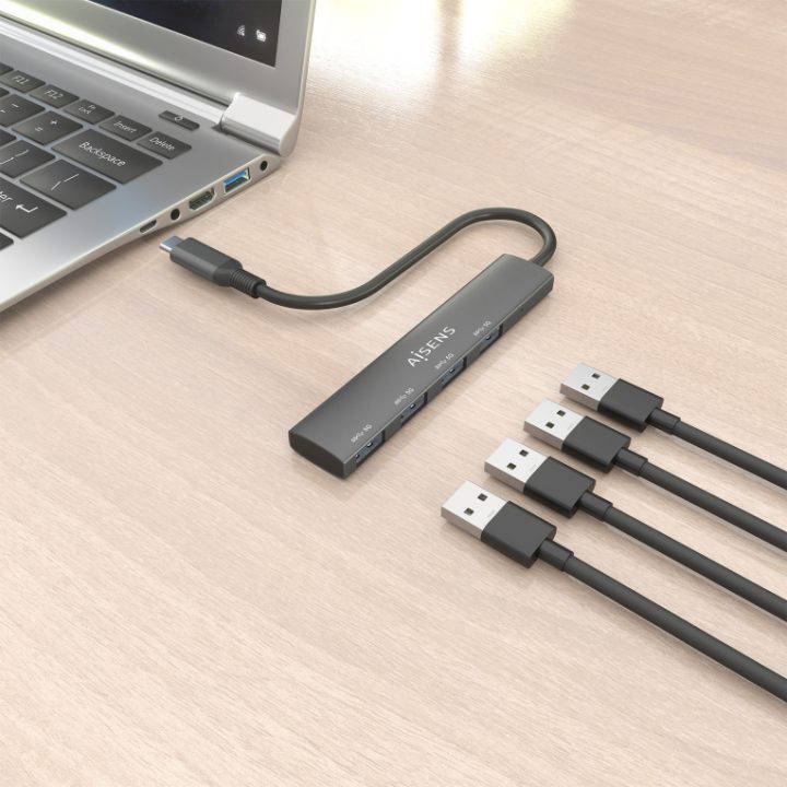 AISENS Hub USB 3.1 USB-C, USB-C/M-4x Tipo A/H, Cinzento, 15cm