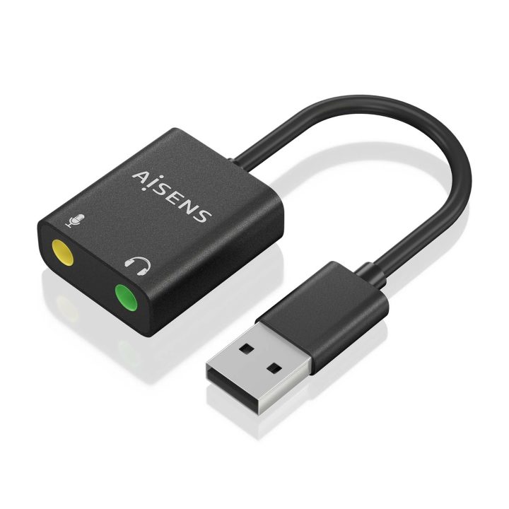 AISENS USB-A to Audio Converter 48KHz, USB-A/M-2xJack 3.5/H, Black…