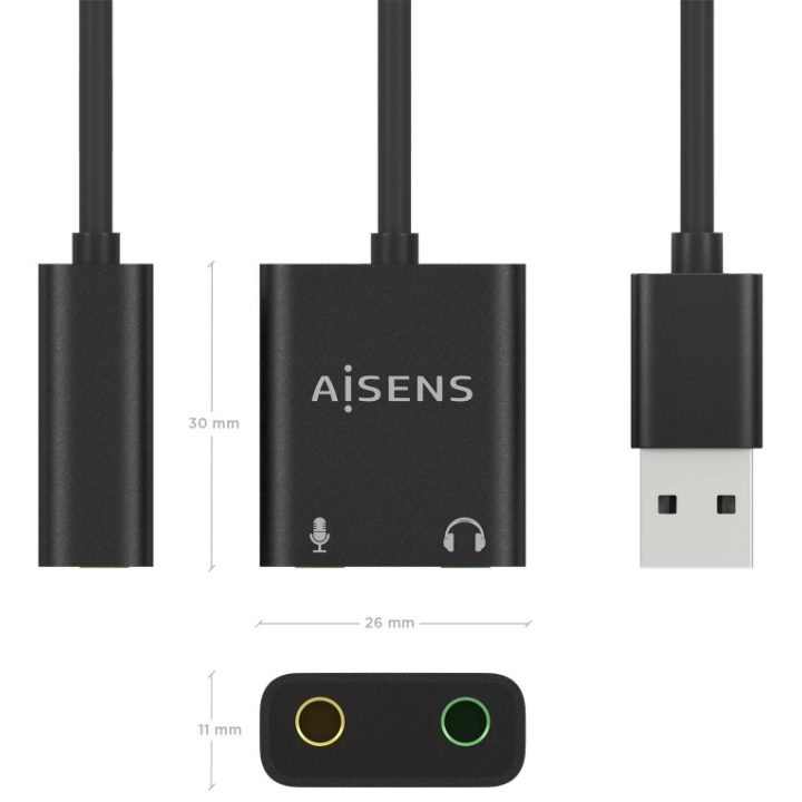 AISENS Conversor USB-A para Áudio 48KHz, USB-A/M-2xJack 3.5/H, Preto…