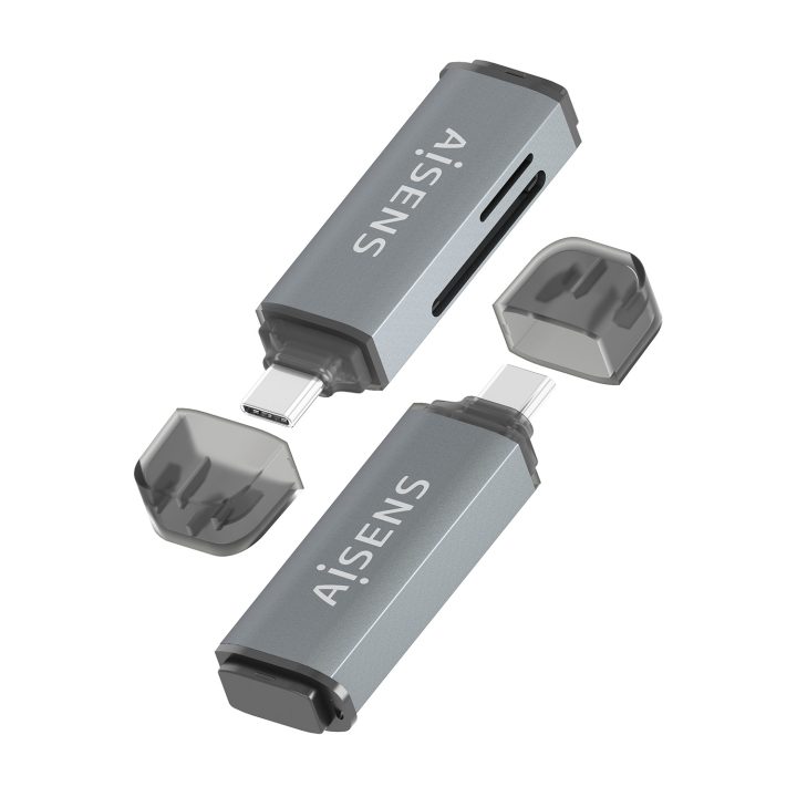 AISENS SD, Micro SD, MMC, RS-MMC, MMC Micro Card Reader, USB-C, Gray