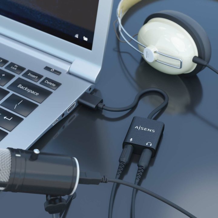 AISENS Conversor USB-A para Áudio 48KHz, USB-A/M-2xJack 3.5/H, Preto…