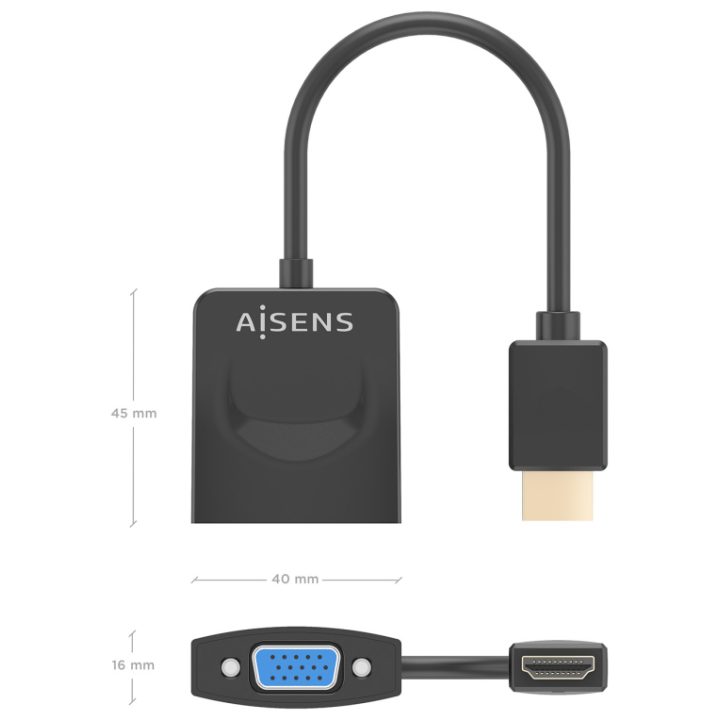 AISENS Conversor HDMI para SVGA, HDMI A/M-SVGA/H, Preto, 15 cm