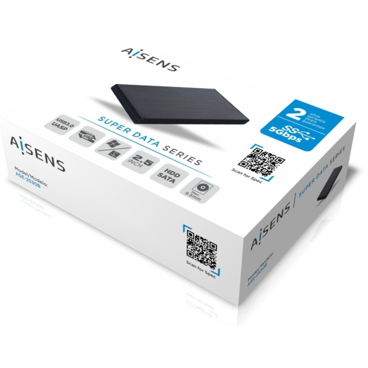 AISENS 2.5" External Enclosure ASE-2530B 9.5 mm SATA to USB 3.0/USB…