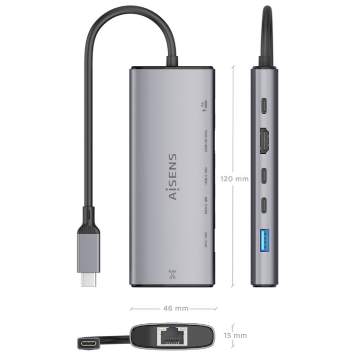 AISENS USB-C Dock 6 em 1, USB-C para 1xHDMI, 1xRJ45, 1xUSB-A 10G…
