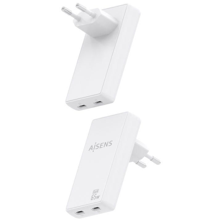 AISENS Cargador De Pared GaN Ultra Delgado 65W, 2xUSB-C PD3.0 QC4.0…