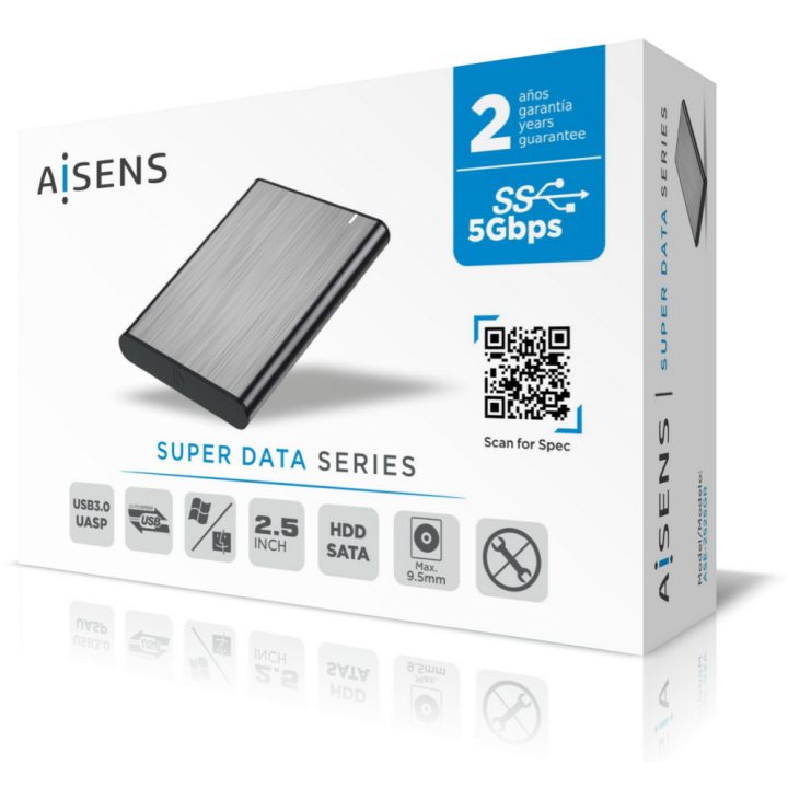 AISENS Caja Externa 2.5" ASE-2525GR 9.5mm SATA A USB 3.0 / USB 3.1…