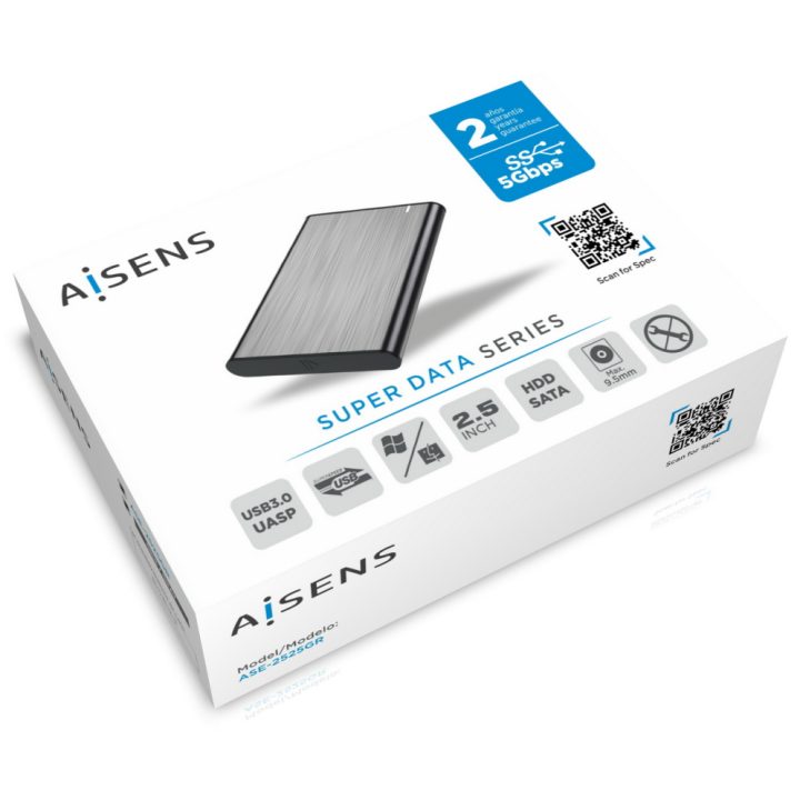 AISENS Caja Externa 2.5" ASE-2525GR 9.5mm SATA A USB 3.0 / USB 3.1…
