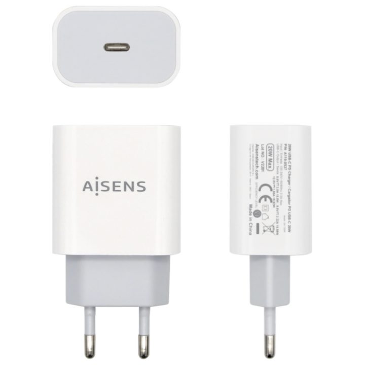 AISENS Carregador USB-C PВ3.0 1 Porta 1x USB-C 20 W, Branco