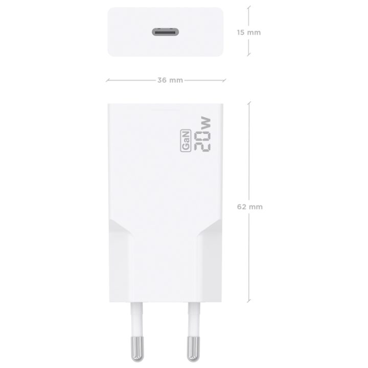 AISENS Ultra Slim GaN 20W Charger, 1xUSB-C PD3.0, White