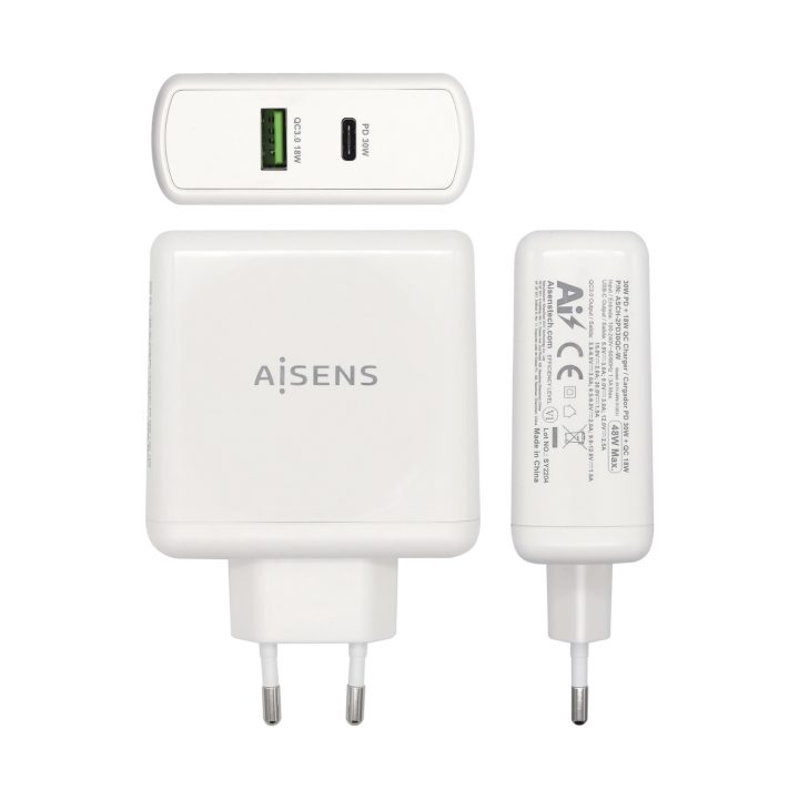 AISENS Carregador 48 W, 1x USB-C PD3.0 30 W, 1x USB-A QC3.0 18 W…