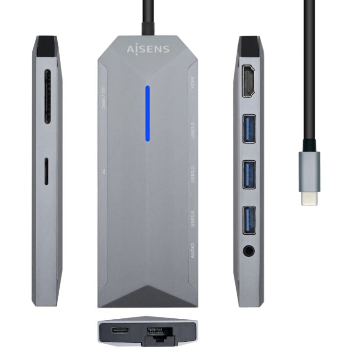 AISENS USB-C Dock 9 en 1, USB-C a 1x HDMI, 1xRJ45, 3x USB, 1x PD, 1x…