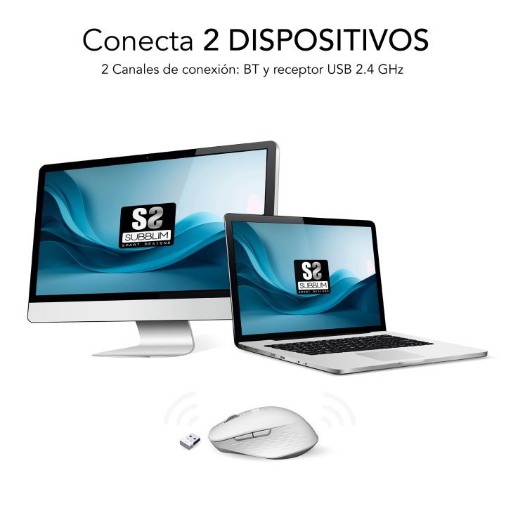 Raton inalambrico Subblim curve ergo dual blanco (SUBMO-EDCUR02)
