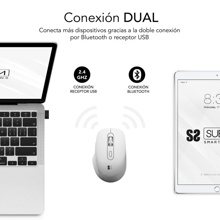 Raton inalambrico Subblim curve ergo dual blanco (SUBMO-EDCUR02)