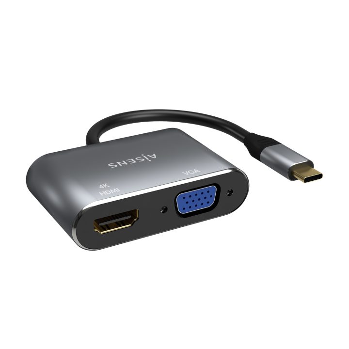 AISENS USB-C to VGA/HDMI 4K Converter, USB-C/M-VGA/H-HDMI/H, Gray…