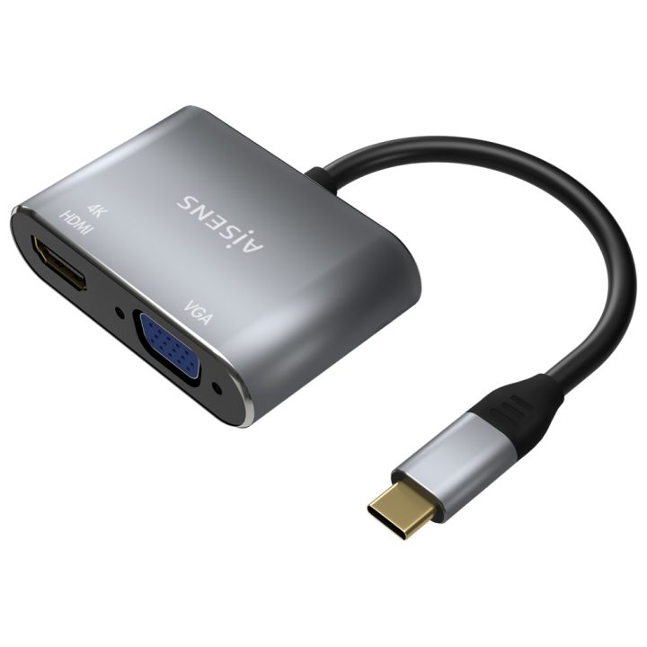 AISENS USB-C to VGA/HDMI 4K Converter, USB-C/M-VGA/H-HDMI/H, Gray…