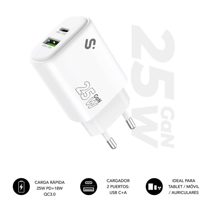 Subblim Carregador GaN 25 W USB-C PD 3.0 + PPS & USB-A QC 3.0, Dupla…
