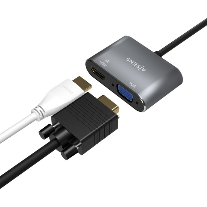 AISENS USB-C to VGA/HDMI 4K Converter, USB-C/M-VGA/H-HDMI/H, Gray…
