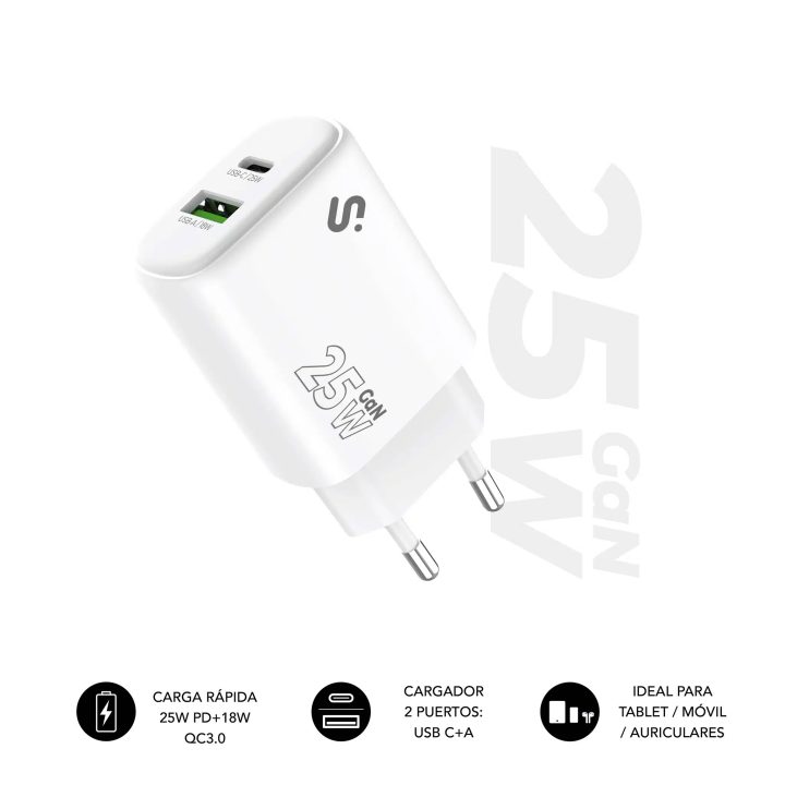 Subblim Carregador GaN 25 W USB-C PD 3.0 + PPS & USB-A QC 3.0, Dupla…