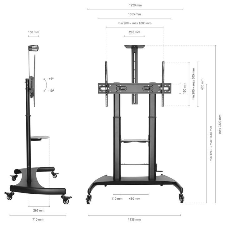 AISENS Soporte de Suelo ECO con Ruedas y Manivela, Bandeja para DVD y…