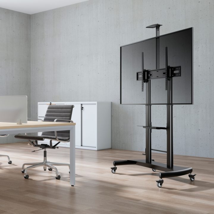 AISENS ECO Floor Stand with Wheels and Crank, DVD Tray and Camera…