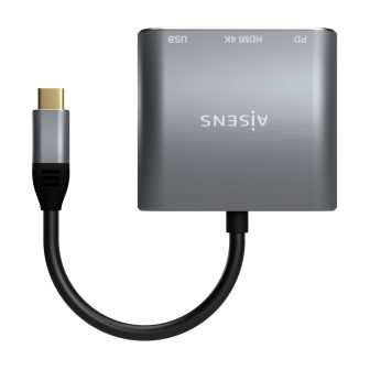 AISENS USB-C to HDMI/USB-C/USB-A 3.0 Adapter, 3-in-1, Gray, 15cm