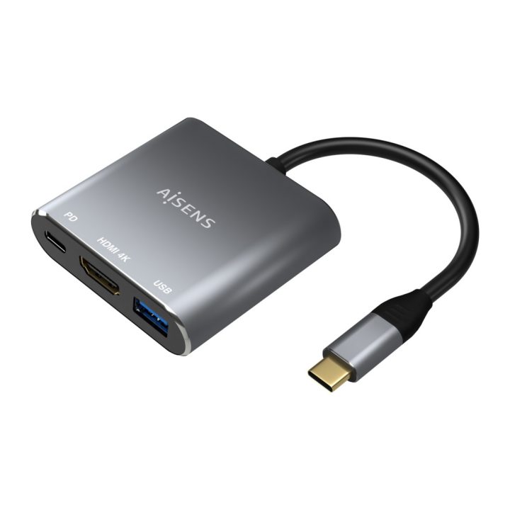 AISENS Conversor USB-C a HDMI/USB-C/Tipo A USB 3.0, 3 en 1, Gris, 15cm