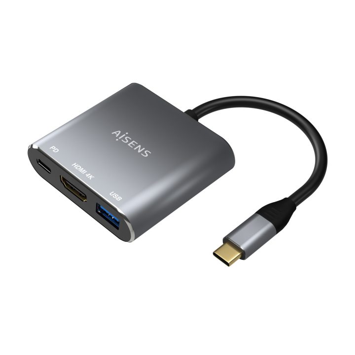 AISENS USB-C to HDMI/USB-C/USB-A 3.0 Adapter, 3-in-1, Gray, 15cm