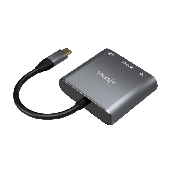AISENS USB-C to HDMI/USB-C/USB-A 3.0 Adapter, 3-in-1, Gray, 15cm