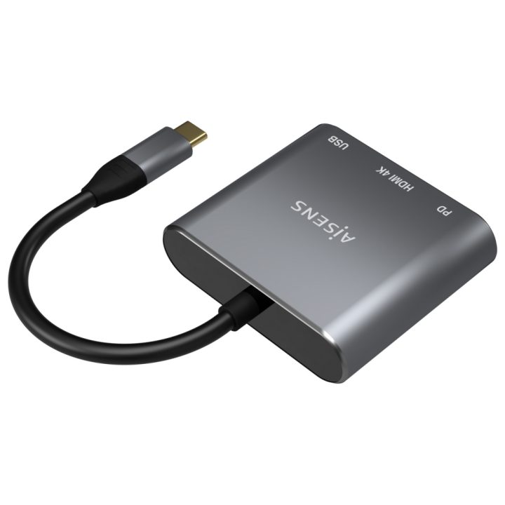 AISENS USB-C to HDMI/USB-C/USB-A 3.0 Adapter, 3-in-1, Gray, 15cm