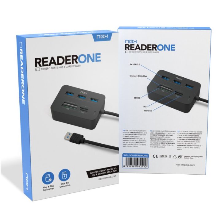 Leitor de cartões + hub USB 3.0 NOX reader one (NXLITERDRONE)