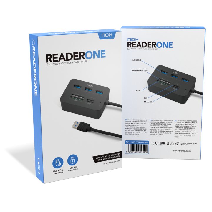 Leitor de cartões + hub USB 3.0 NOX reader one (NXLITERDRONE)