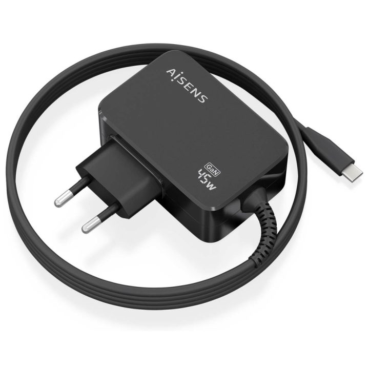 AISENS Cargador GaN 45W PD3.0 1xUSB-C 1.8m, Negro