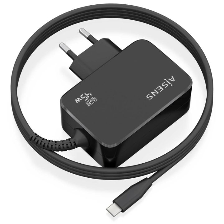 AISENS GaN Charger 45W PD3.0 1xUSB-C 1.8m, Black