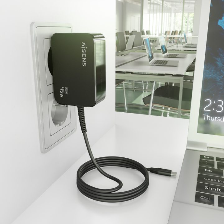 AISENS GaN Charger 45W PD3.0 1xUSB-C 1.8m, Black