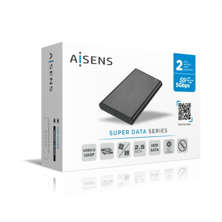 AISENS 2.5" External Enclosure ASE-2525B 9.5mm SATA to USB 3.0/USB3.1…
