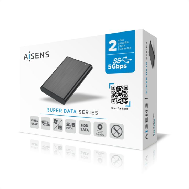 AISENS 2.5" External Enclosure ASE-2525B 9.5mm SATA to USB 3.0/USB3.1…