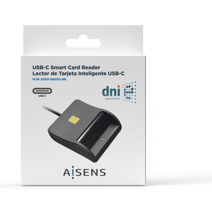 AISENS Smart Card Reader for DNI, USB-C, Black